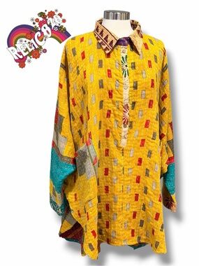 Relic828 Kantha Artwork Boho Handmade High-Low Tunic in Multicolor